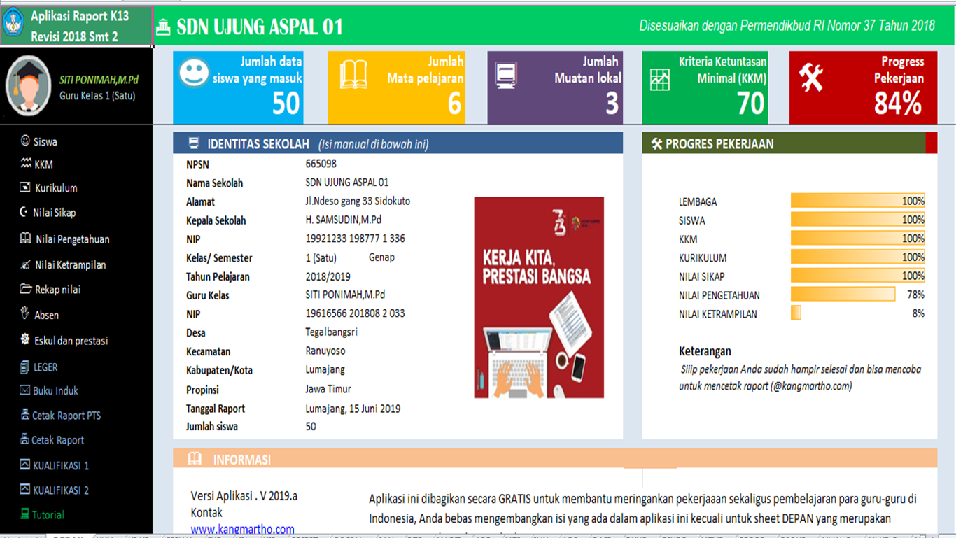 Aplikasi rapor SD K13 Kelas 1 2 3 4 5 6 Semester 1 dan 2 terbaru