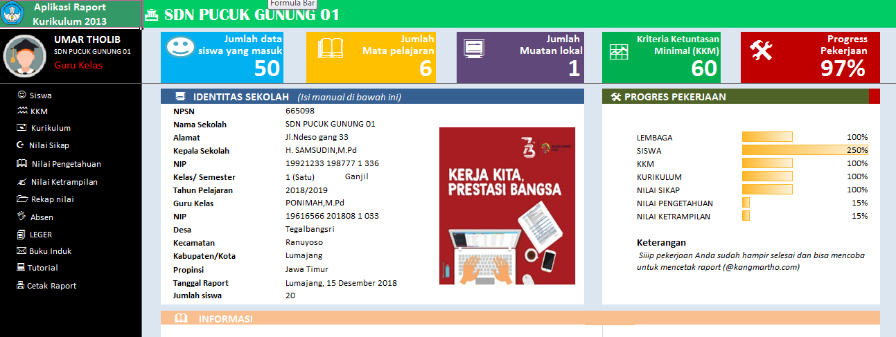 FOPPSI TUNGKAL JAYA: APLIKASI RAPORT K13 SD KELAS 1, 2, 3 ,4, 5, 6